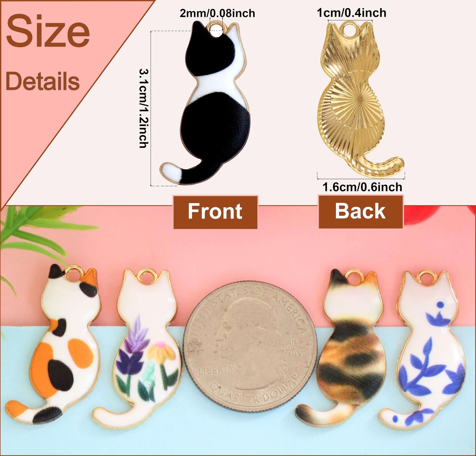 Anjulery 32 Pieces Enamel Cat Charms for Jewelry Making and 32Pcs Cat-C