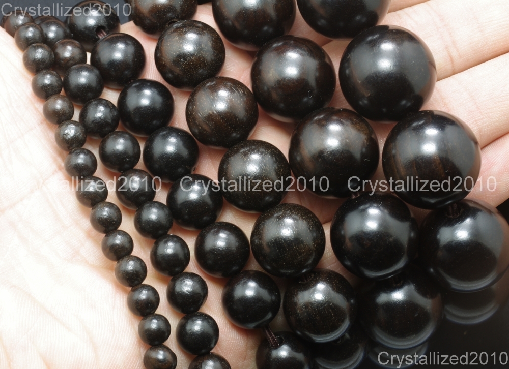 Natural Black Ebony Wood Round Ball Beads Bracelet 6mm 8mm 12mm 15mm 18mm 20mm