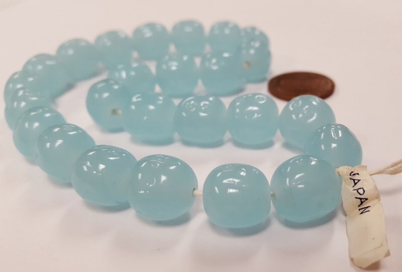 24 VINTAGE JAPANESE CHERRY BRAND GLASS CHALCEDONY BLUE 12mm. BAROQUE BEADS 4603T