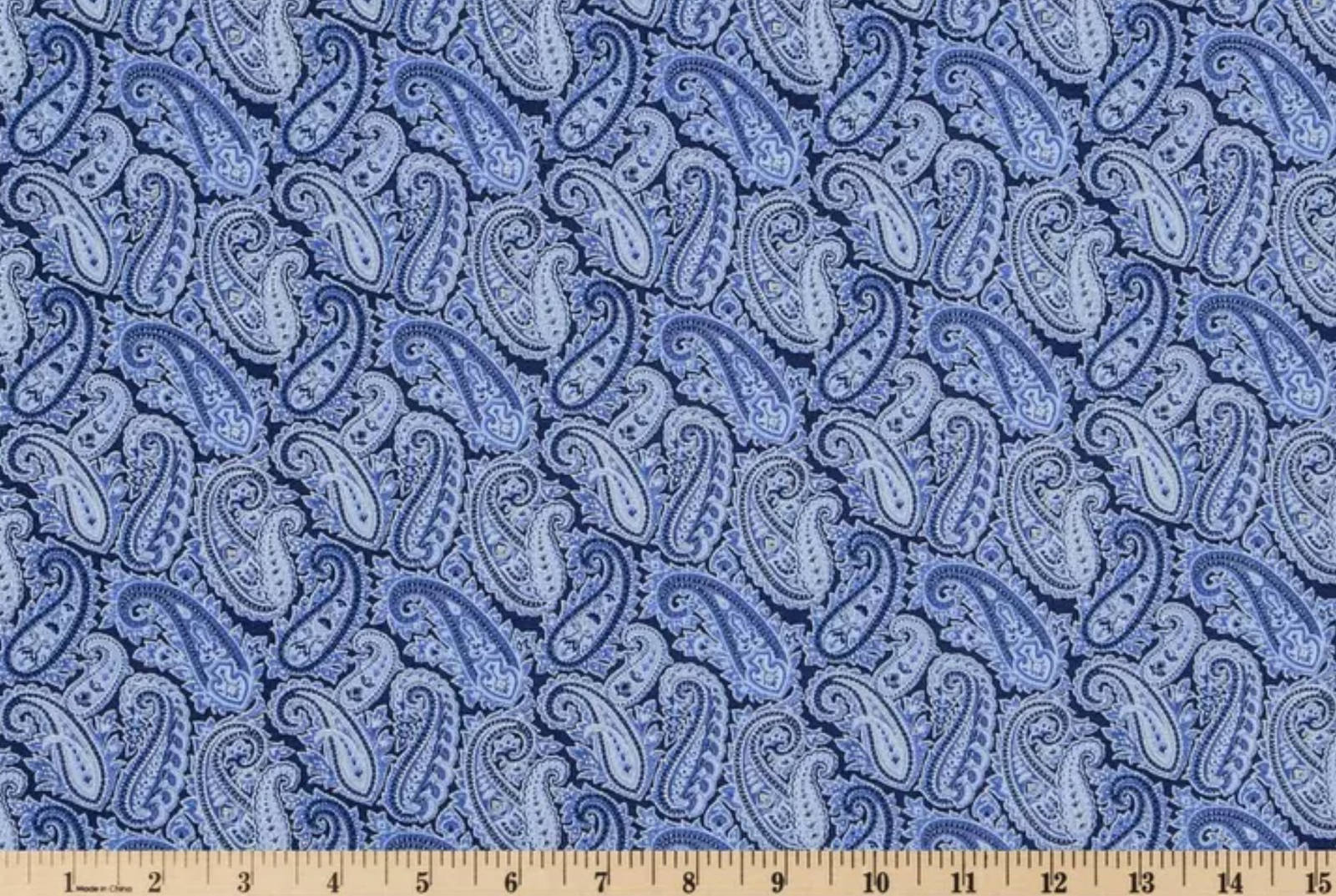 Blue Porcelain Paisley Fabric Blue & Silver Metallic Cotton Quilting t1/22