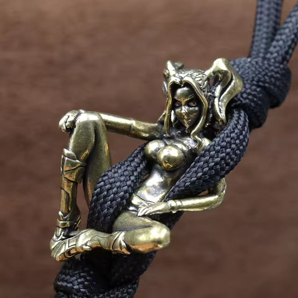 Vintage Brass Beauty Girl EDC Paracord Knife Beads Lanyard DIY Pendant Keychain