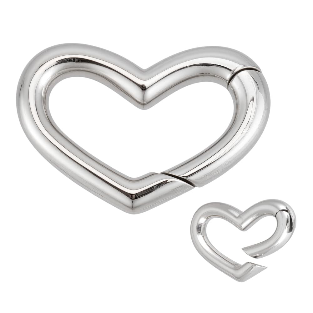 BENECREAT 925 Sterling Silver Heart Carabiner, Silver Hook Clip Clasp with Sp…