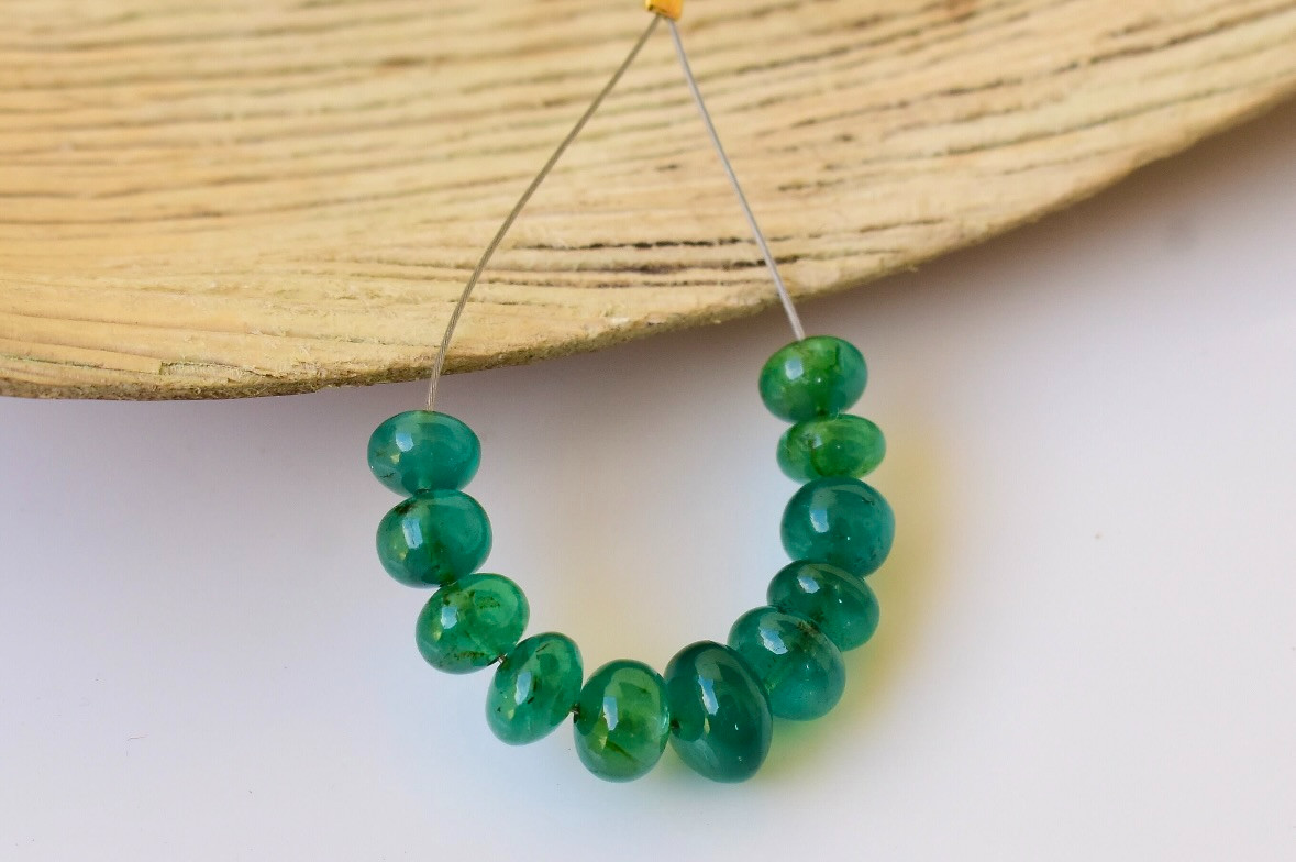 AAA 11 Pcs Natural Premium Fine Zambian Emerald Beads Rondelle Round Beads 6-8mm