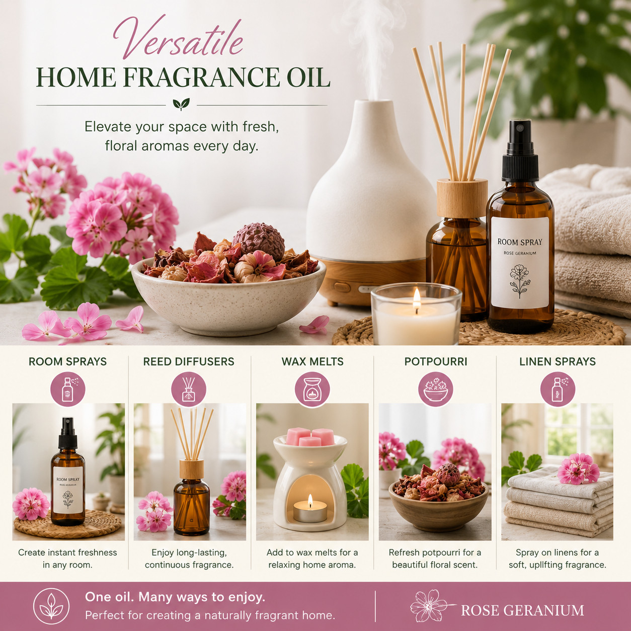 Rose Geranium Essential Oil 100% Pure Many Sizes Free Shipping