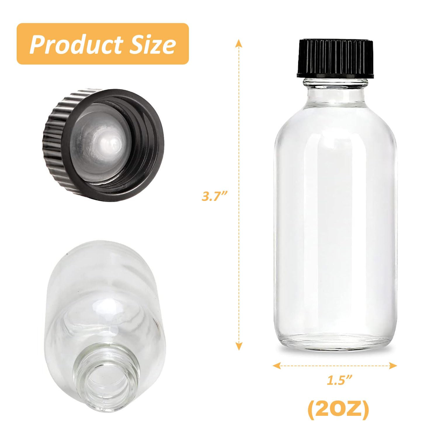 2Oz Small Clear Glass Bottles with Lids – 7 Pack Shot Bottles with Caps for Ging