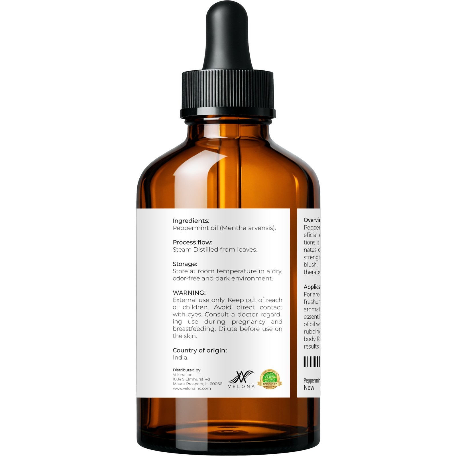 Peppermint Essential Oil by Velona 0.5 – 32 Fl Oz Therapeutic Grade Aromatherapy