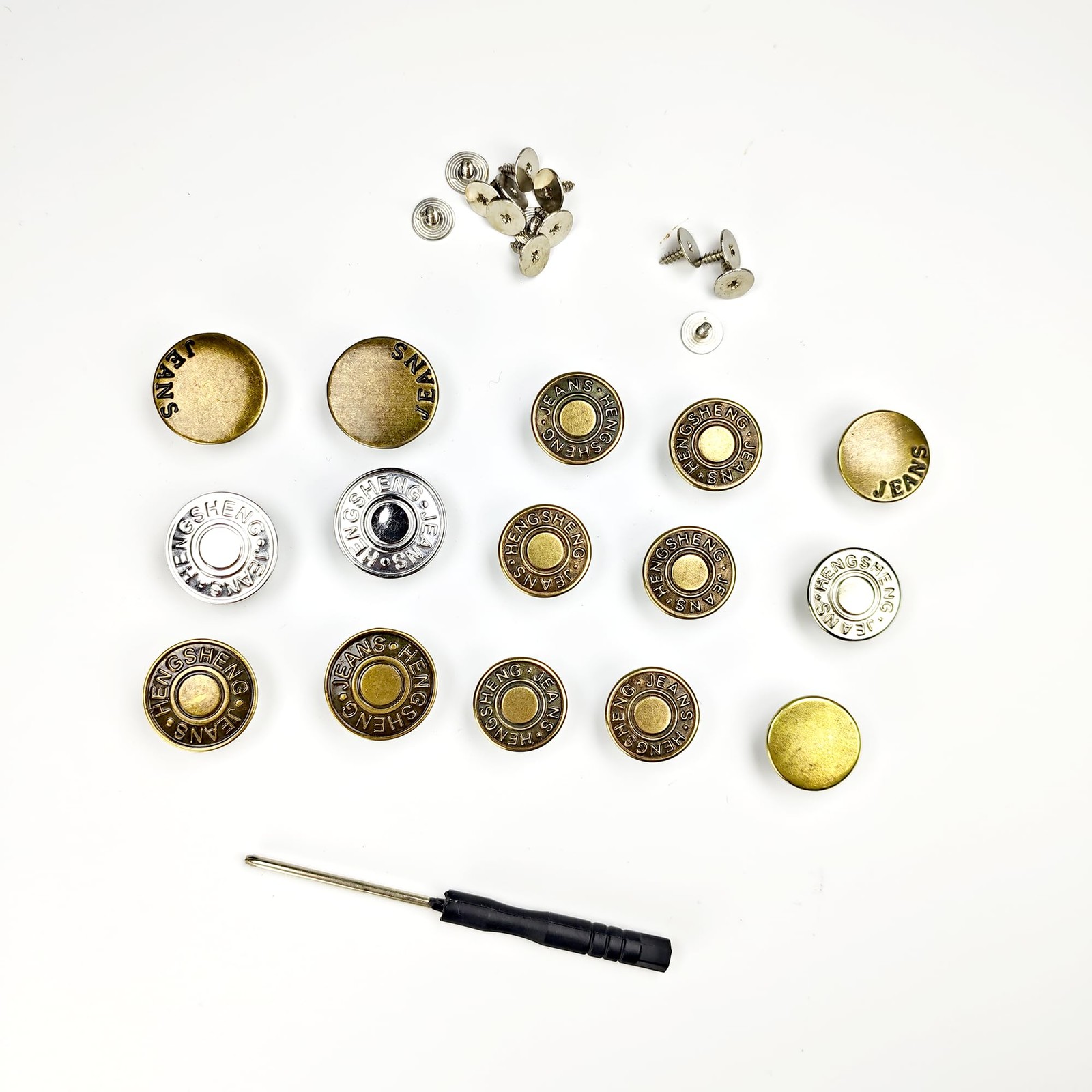 Jean Buttons Replacement No Sew Metal Snap Repair Kit 15Pcs Heavy Duty DIY Fix