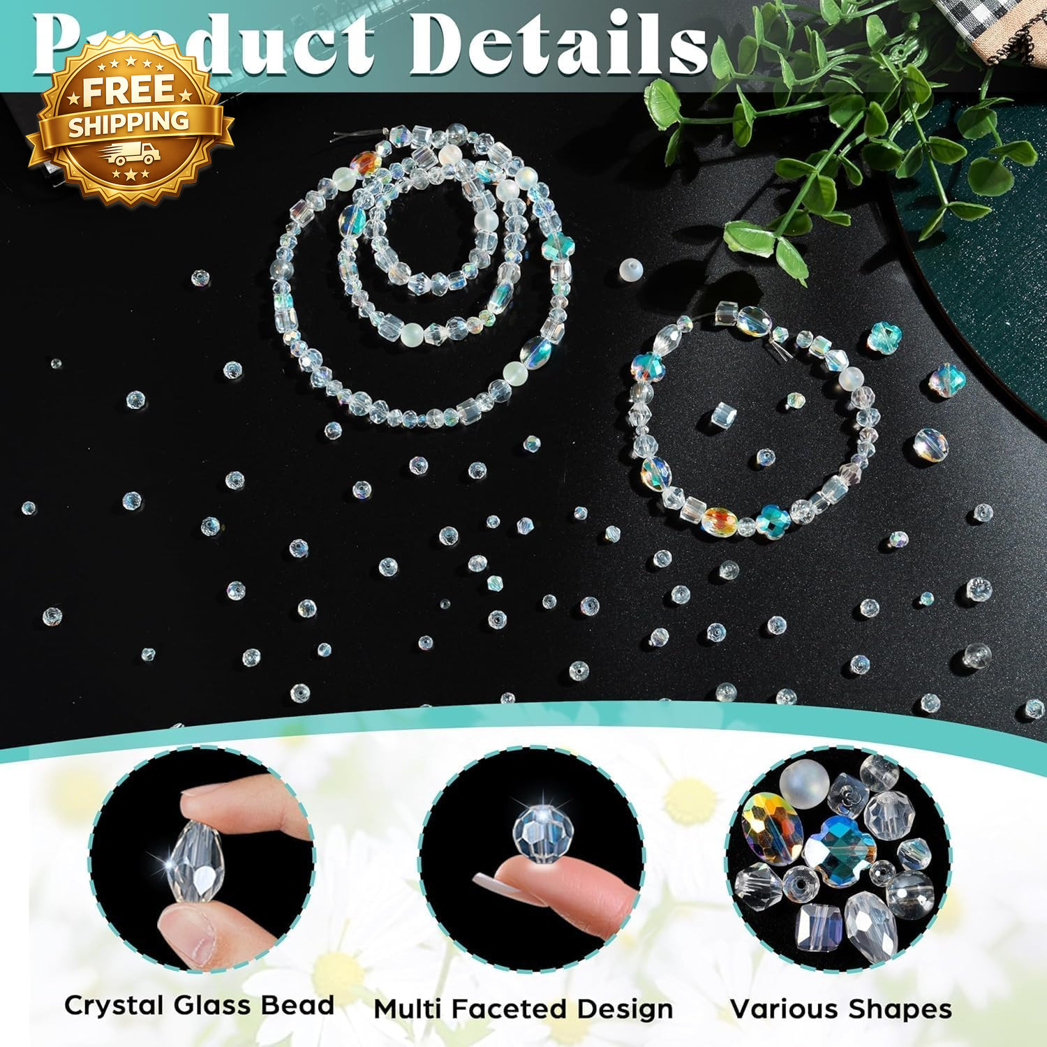 636Pcs Glass Beads for Jewelry Making, Assorted Crystal Beads with Loose Beads f