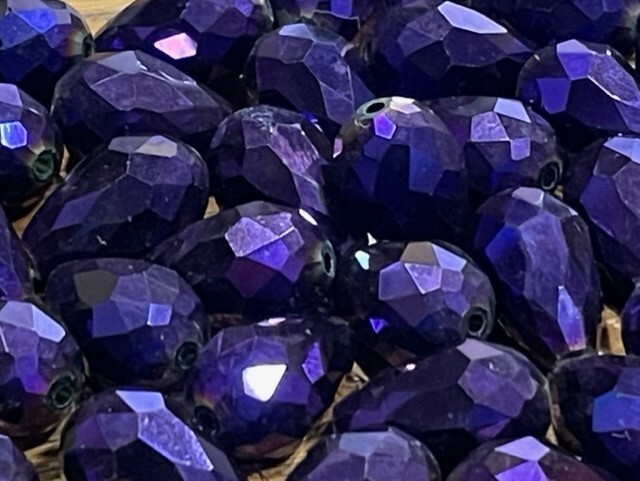 Czech Iridescent Purple Tear Drop or Pear Shape faceted Glass Bead jewelry