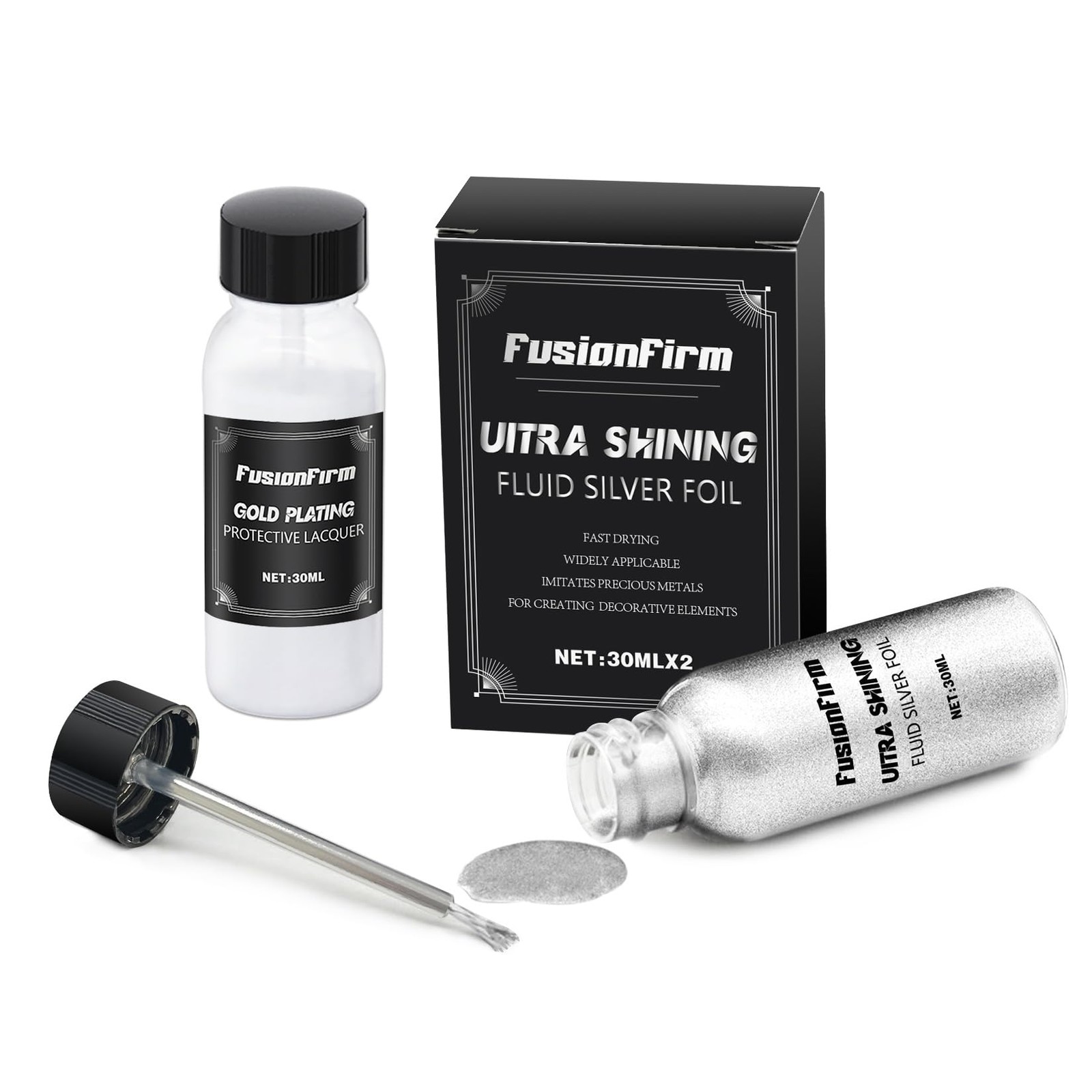 Liquid Silver Leaf Paint Kit – Quick Dry Metallic Gilding for Crafts & Decor