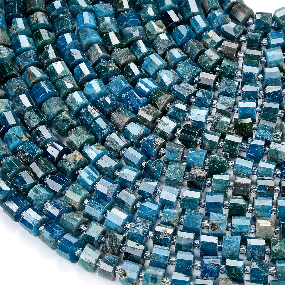 Natural Apatite Faceted Cylinder Wheel Tube 5X4MM 7X6MM 8X5MM 9X6MM 10X7MM(D417)
