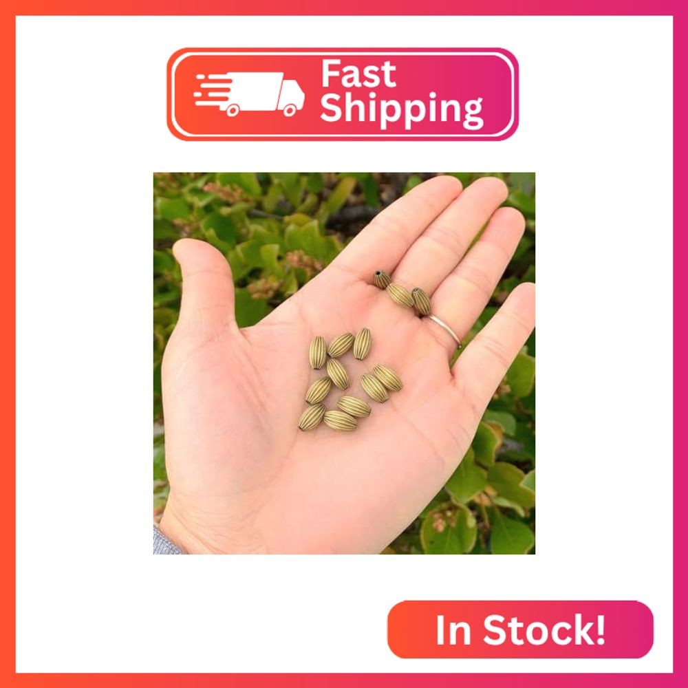 50pcs Corrugated Oval Melon Beads 10x6mm Antique Bronze Plated