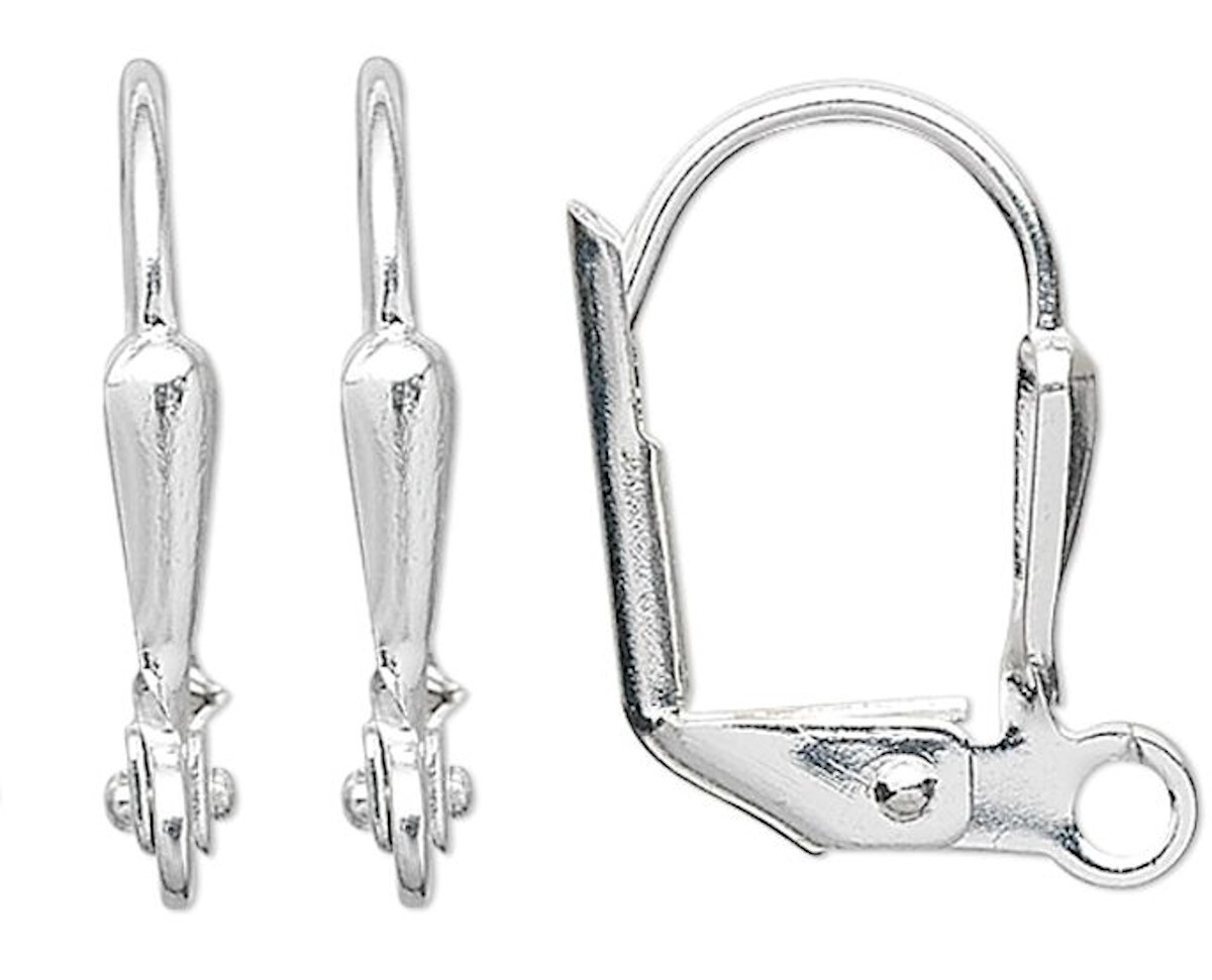 Ear Wire, 100 Silver Plated Brass 16mm Leverback 7x2mm Shield with Open Loop
