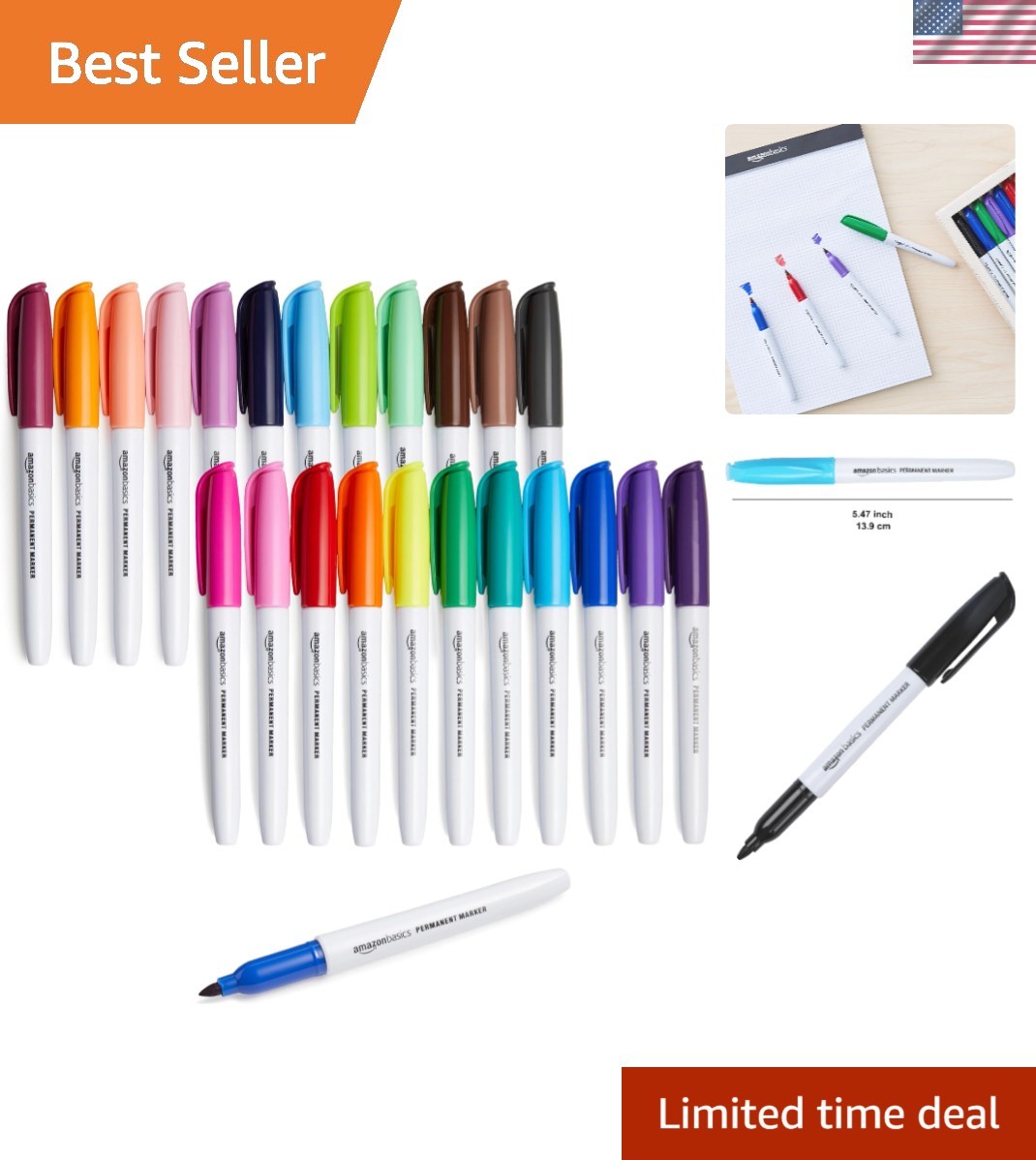 Waterproof Fine Tip Permanent Markers – 24 Pack for All Surfaces and Projects