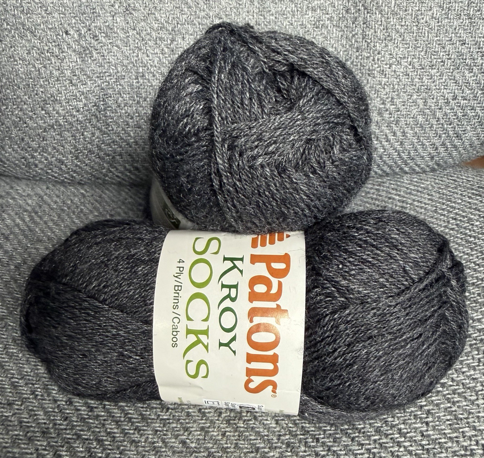 Lot of 2 – Patons Kroy Socks Wool Blend Super Fine Sock Yarn- Gentry Grey