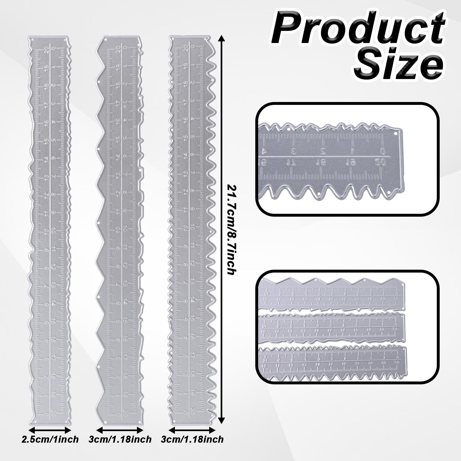 JJUNW 3 Pcs Deckle Edge Ruler Carbon Steel Metal Paper Tearing silver