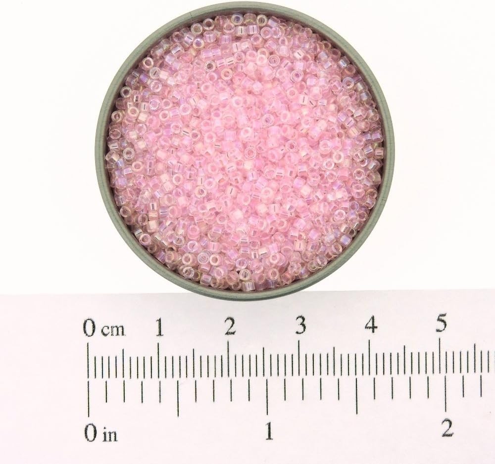 DB071 Miyuki Delica Seed Beads, Size 11/0 Soft Pink Lined Crystal AB 7GM Tube