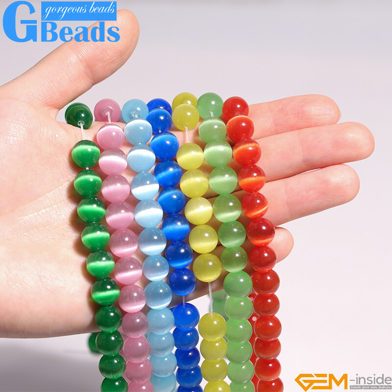 Assorted Colors Lab Created Cat’s Eye Round Beads Free Shipping Strand 14″