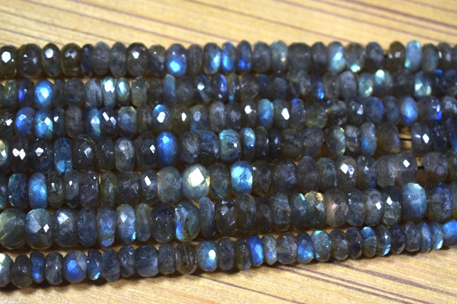 Natural Fully Blue Flashy Labradorite Faceted Rondelle 8-9MM Gemstone Beads 8″