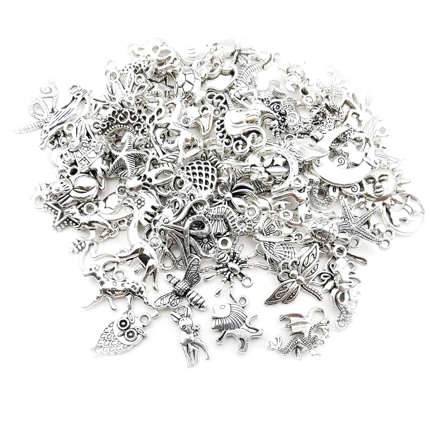 Animal Charms Collection, BULK 100 Mini Small Silver Charms Metal Pendant Craft