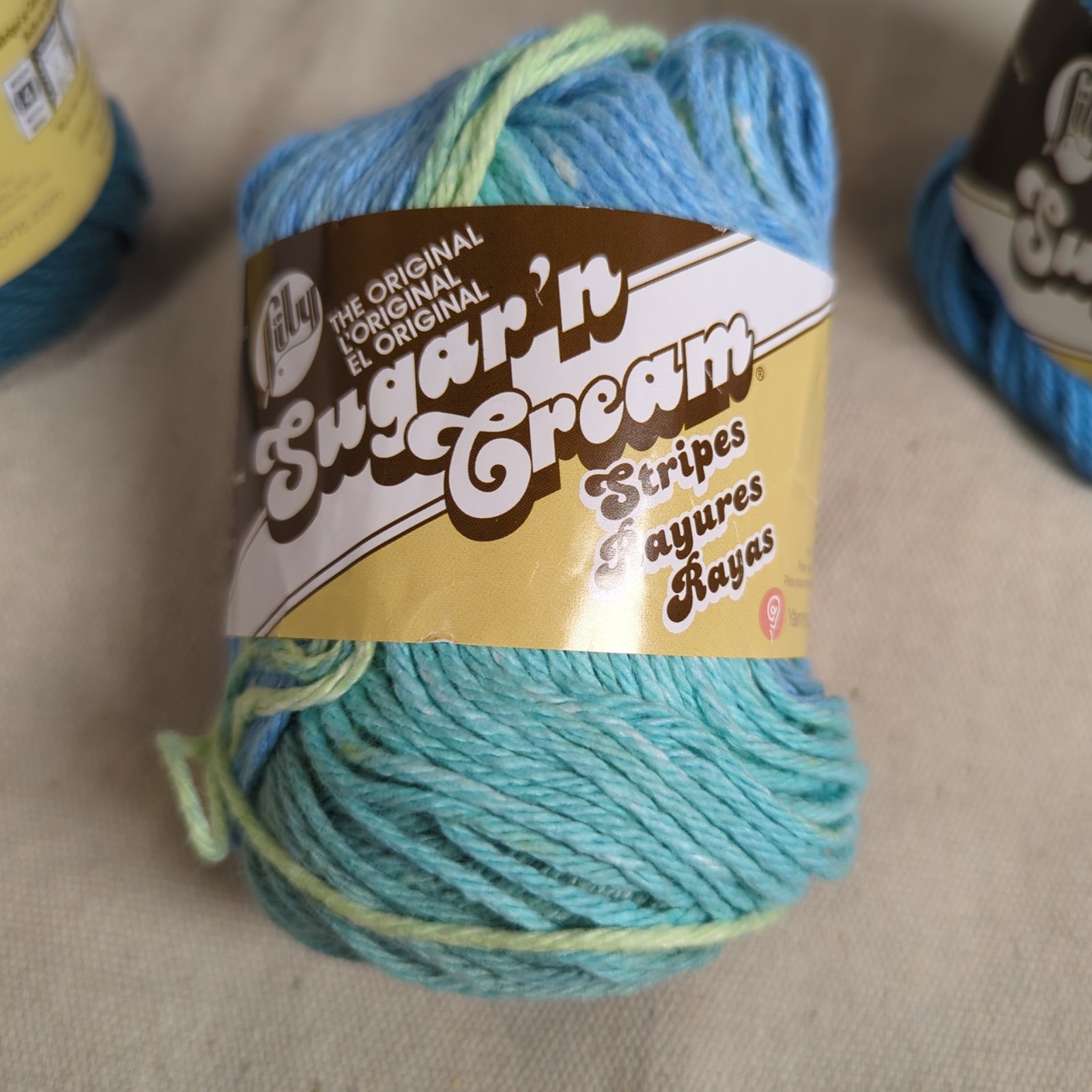 Lily Sugar ‘n Cream Cotton Yarn Blue/Green Mixed Lot 5 skein 4-ply Crochet Craft
