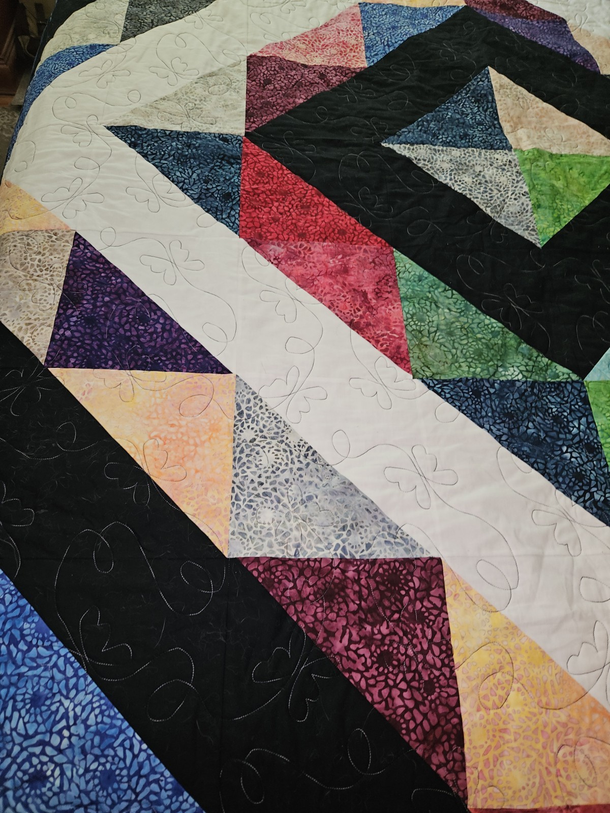 Handmade Modern Batik Patchwork Quilt Multicolor 90″ X 72″ Wonderful Condition