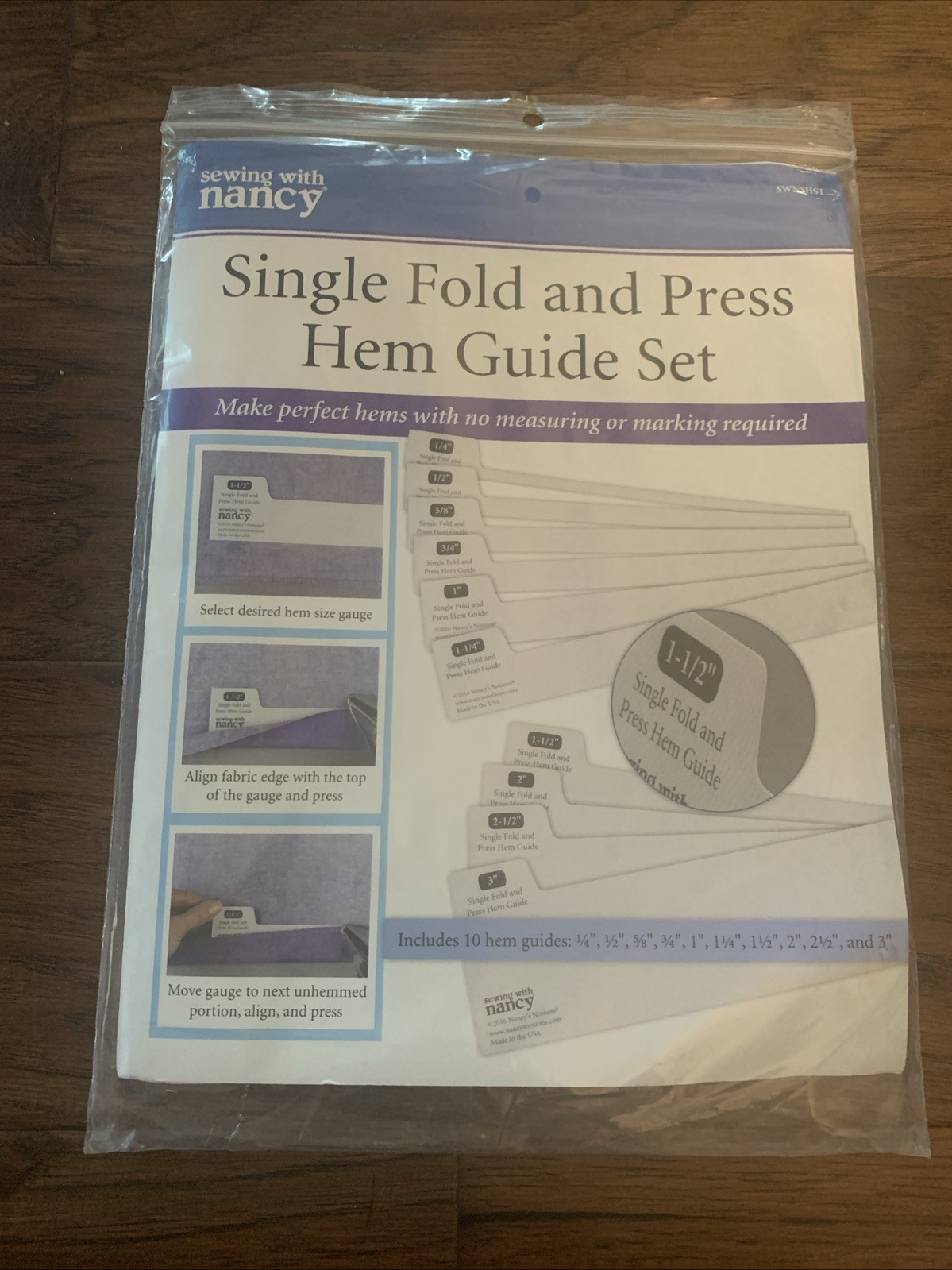Sewing with Nancy Hem Guide Set New Single Fold and Press