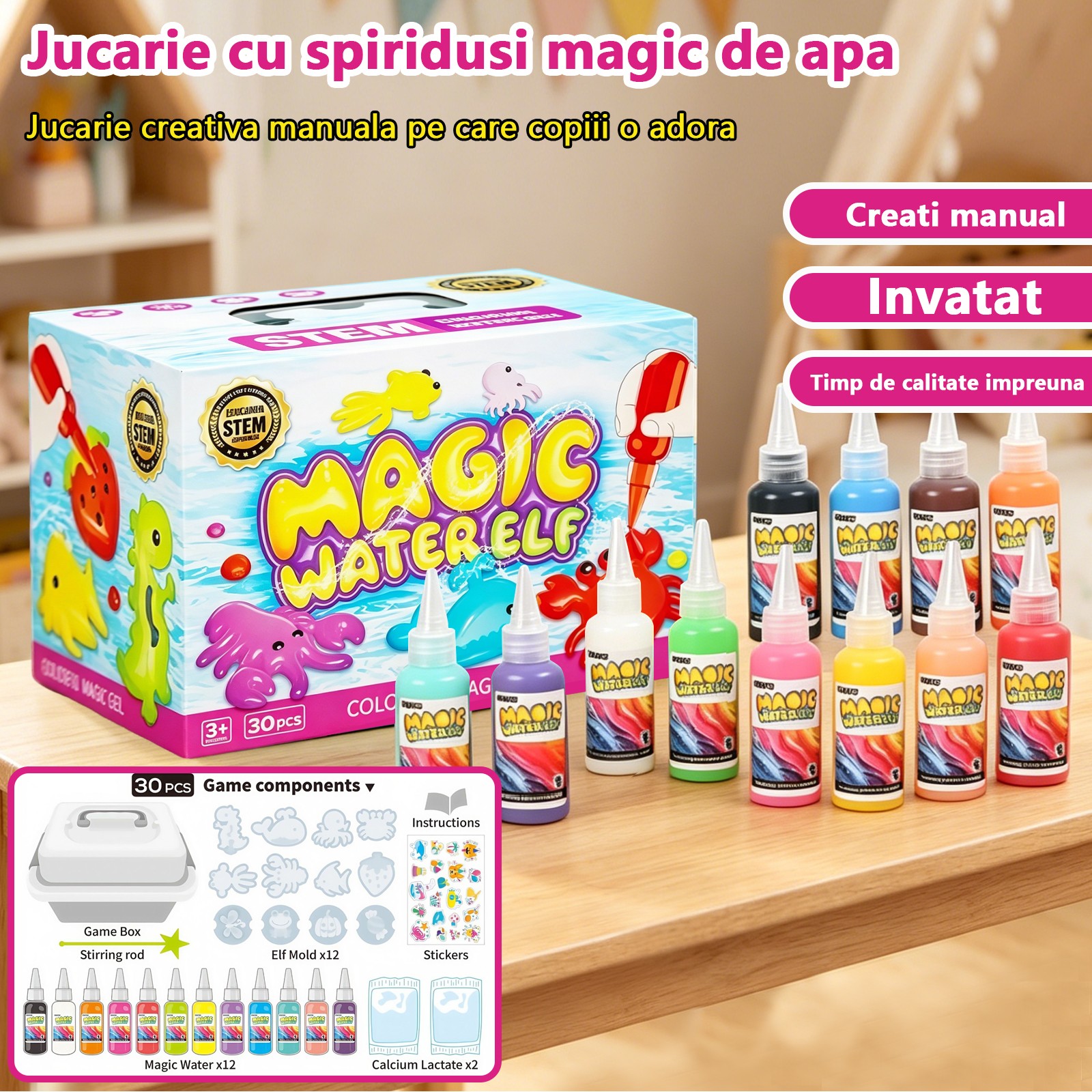 Magic Water Elf Toy Kit, Aqua Fairy Water Gel Kit with 12 Magic Gels & 12 Molds