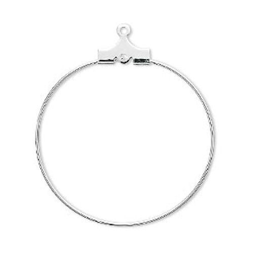 Beading Hoop, 100 Silver Plated Brass 30mm Round Beading Hoops with Loop & Hole