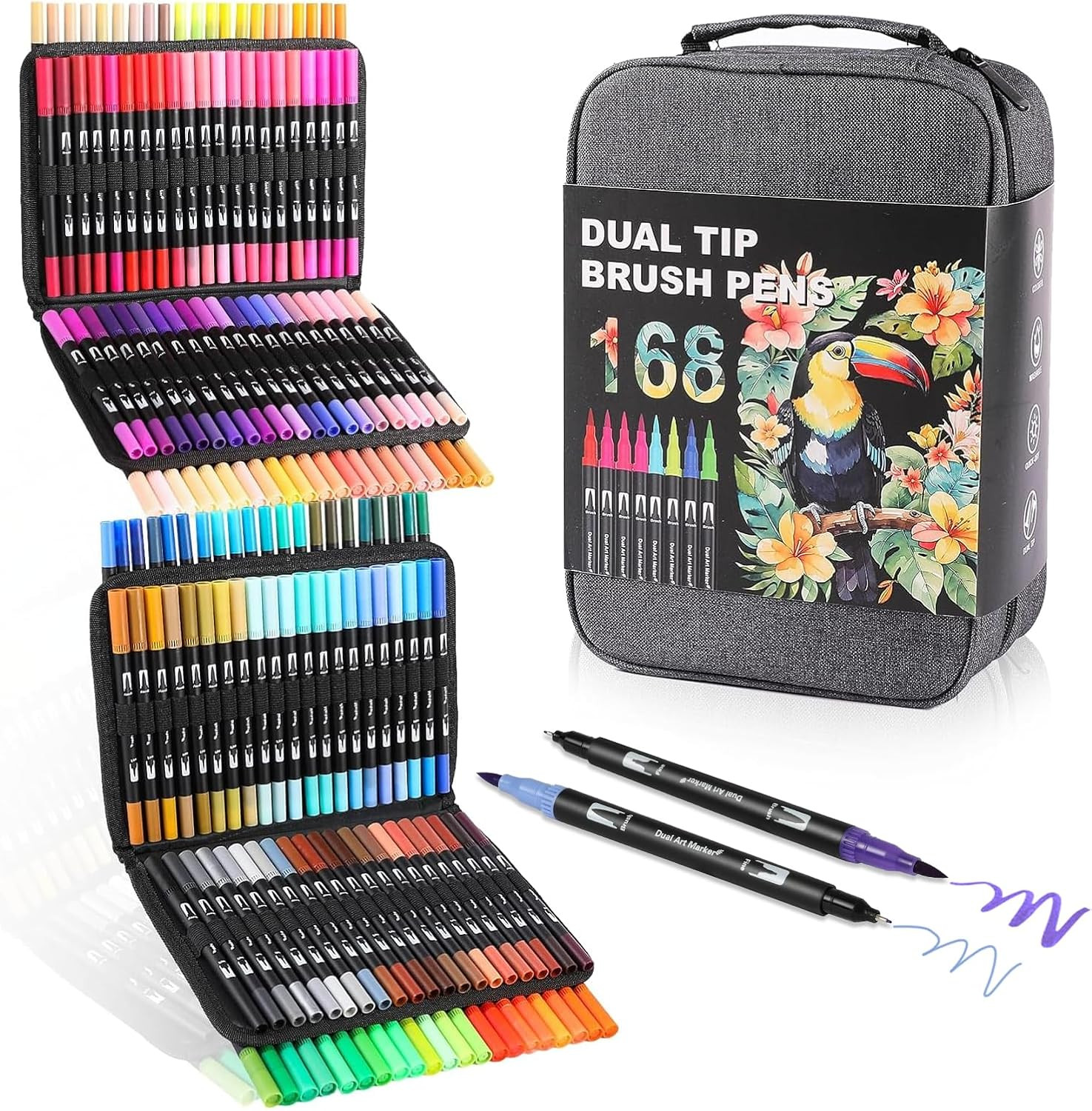 Art Markers Pens Dual Tip Coloring Markers Set with Brush & Fine Nib for Adult C