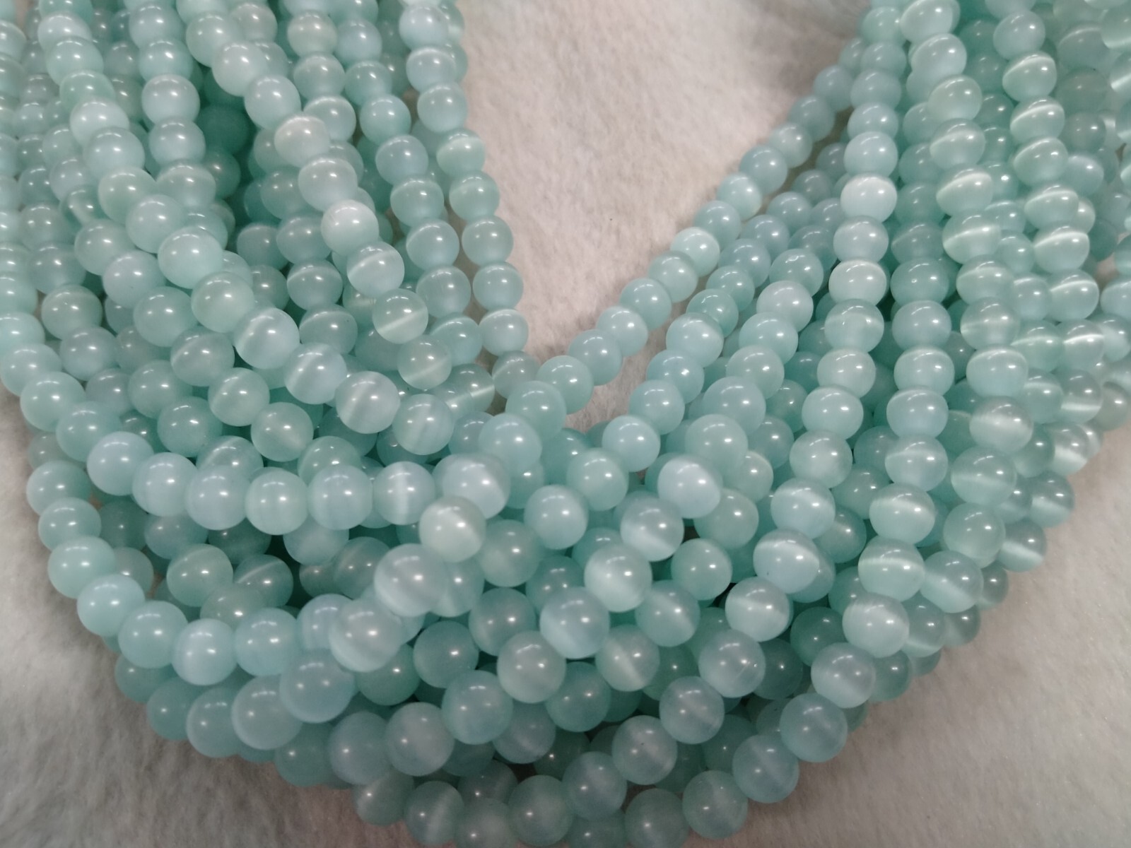 Aqua Monalisa Round 8mm Beads 12″inch, Aqua Monalisa Cat’s Eye Round 3 Strand