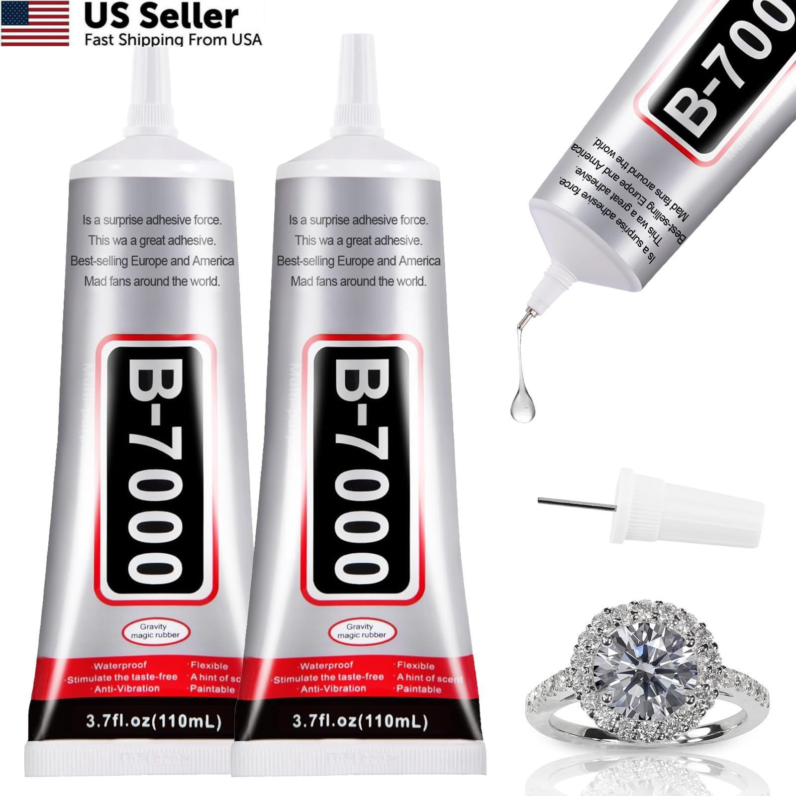 2 PCS 110ml B7000 Glue Clear with Precision Tip, Bedazzling 110ml,