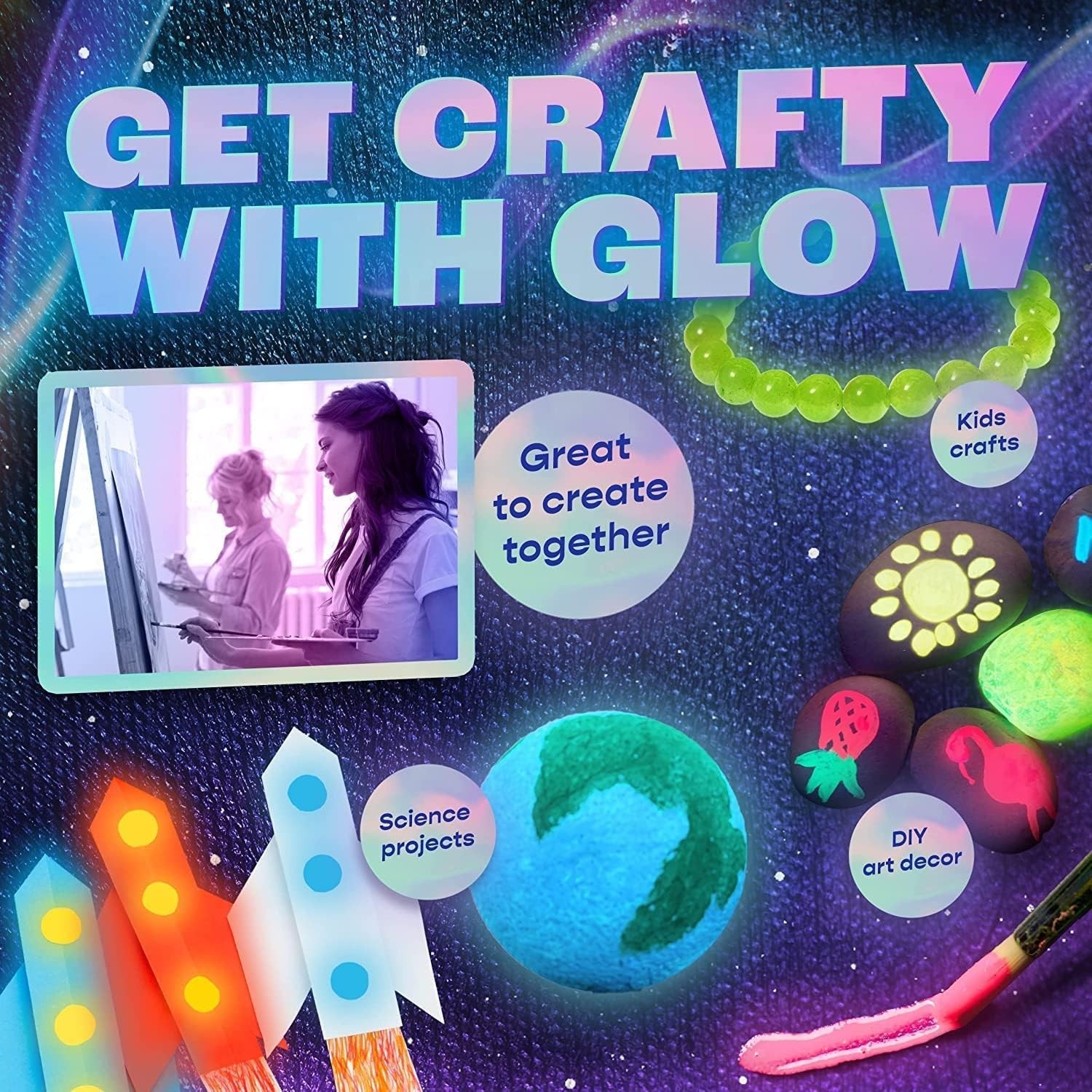 Glow in The Dark Acrylic Paint Set – 8 Vibrant Colors for Indoor & Outdoor Use