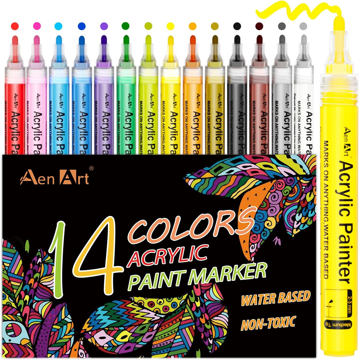 14 Colors Acrylic Paint Pens for Rock Wood Glass Fabric Ceramic Craft Marke
