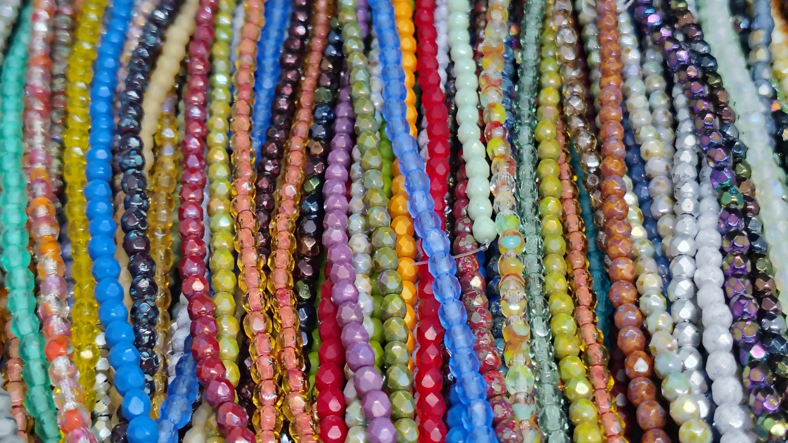 Czech Glass Facet (2mm & 4mm) Fire Polished Bead Strands Lot (23) ALMOST 2 LBS