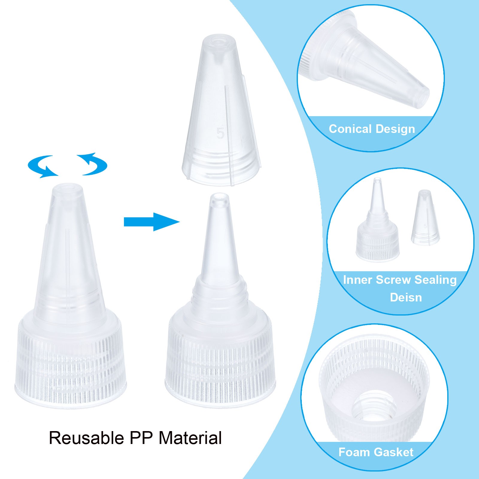 20/410 Twist Bottle Caps 12Pcs, Plastic Squeeze Bottle Replacement Caps Clear