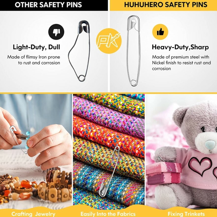 350 Pcs Safety Pins Assorted Sizes Safety Pins Set for Sewing Craft Cloth Large