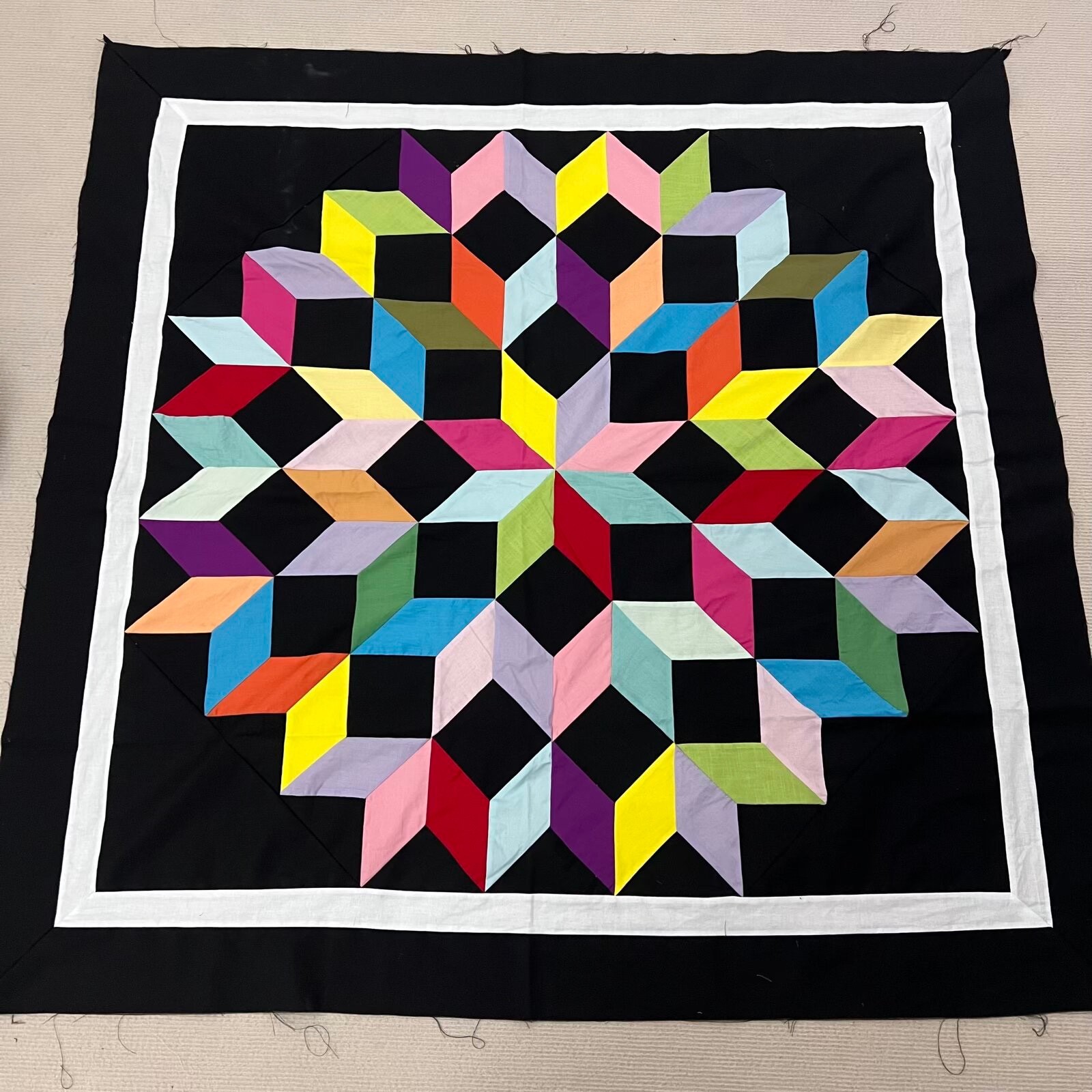 Handmade Noelle Star Baby Quilt Top 47×47″ Pieced~ BABY/BED/Wall Decor