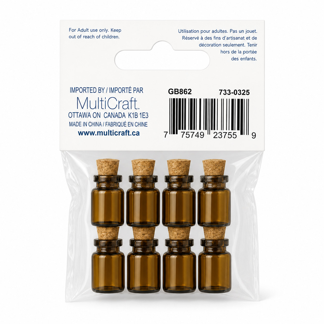 CraftMedley Amber Mini Glass Bottles with Cork Lids – 8 Pack, 0.9 mL