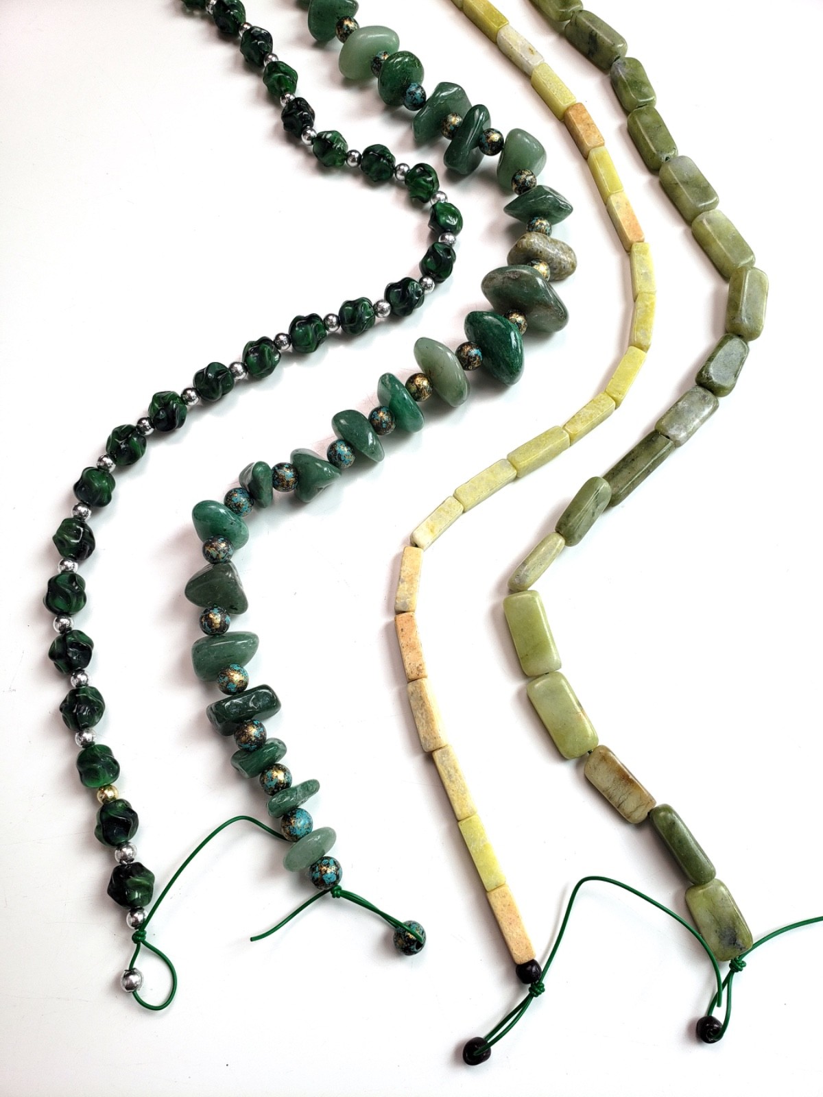 natural stone & glass beads, green hues, 15″ strands x4, jewelry, craft, hobby