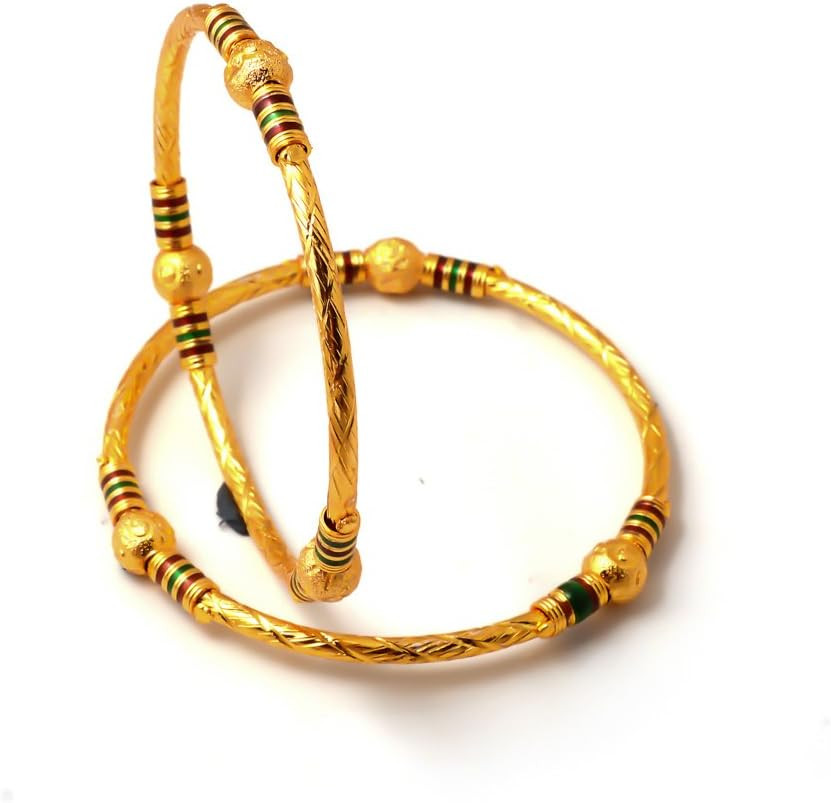 haat Bangles 2 Piece Kada Gold Plated Daily Use Handmade Meena Work Jewelry for
