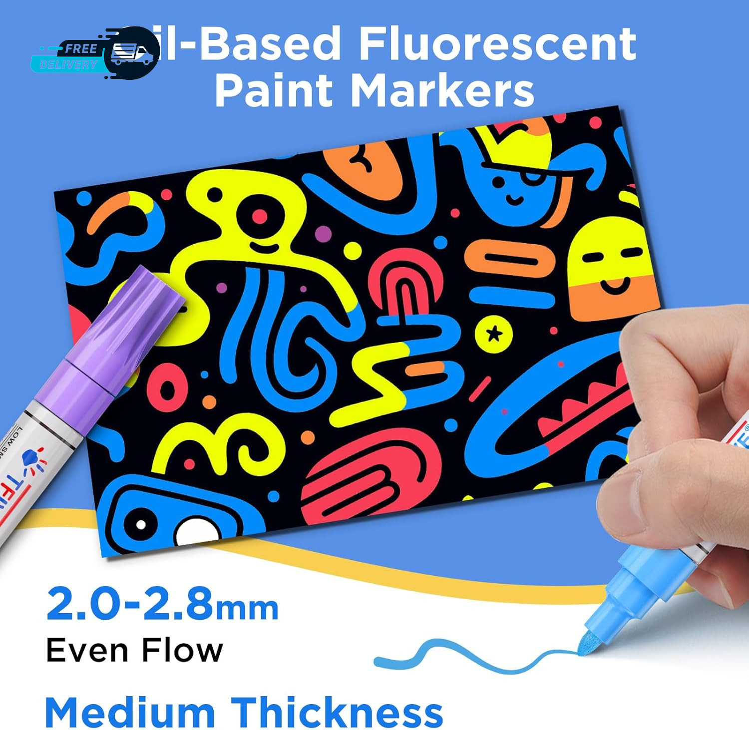 Fluorescent Paint Markers 8 Colors Neon UV Paint Pens for Blacklight – Oil-Based