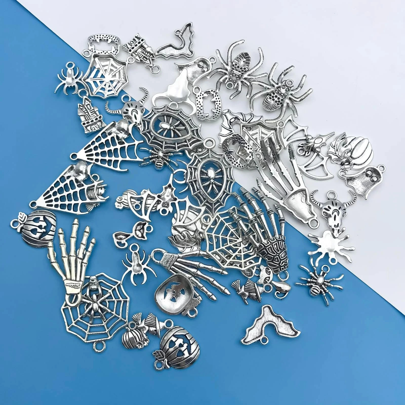 Halloween Charms 50pcs Silver Zinc Alloy Diy Jewelry Making Kit Pendants Bulk Se
