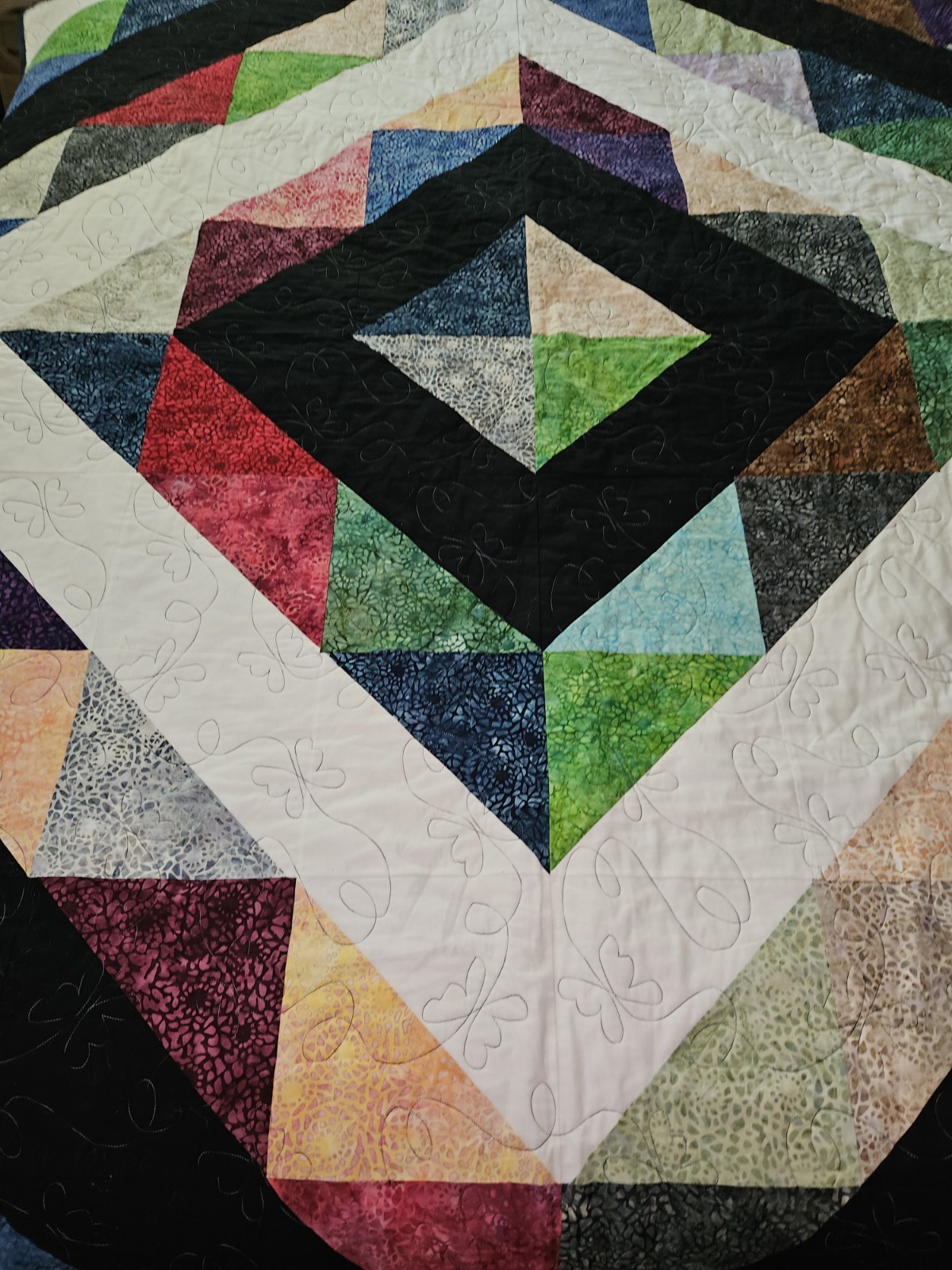 Handmade Modern Batik Patchwork Quilt Multicolor 90″ X 72″ Wonderful Condition