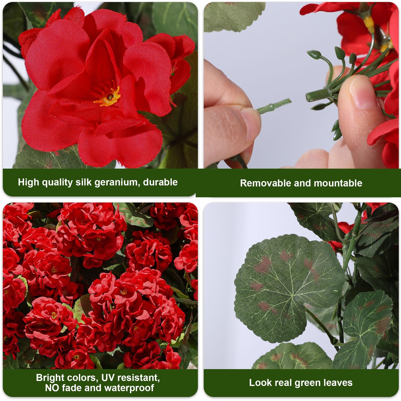 Artificial Geraniums Fake 3 inches (D) x 4.5 (W) x 9 (H), 6 Red