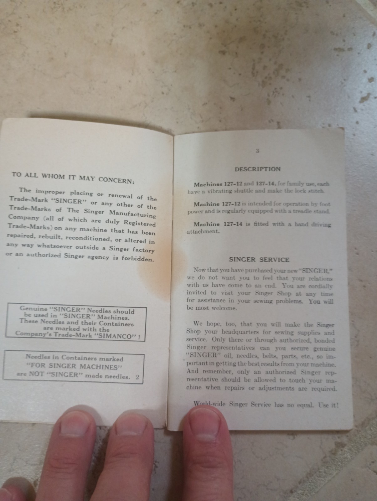 Singer 127-12 127-14 Sewing Machine Owner’s Manual Instructions