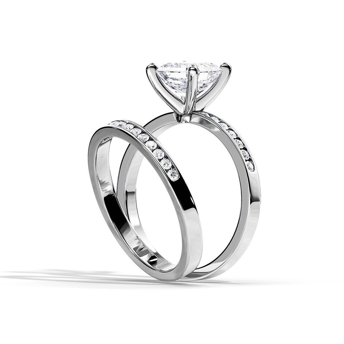 Platinum Diamond Ring Sets IGI GIA Certified Asscher 2.32 Carat Lab Grown PT950