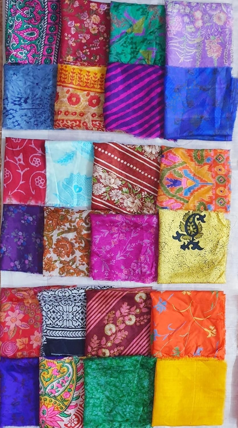 ABB Sari Silk Fabric Squares 30Pc for Quilting, Crafts & Home Decor