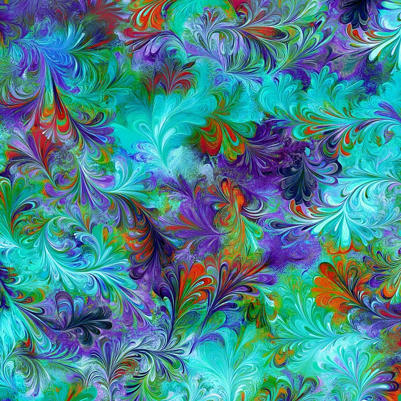 108-inch Cotton Fantasia Cotton Abstract By the Yard Blue, Purple Orange