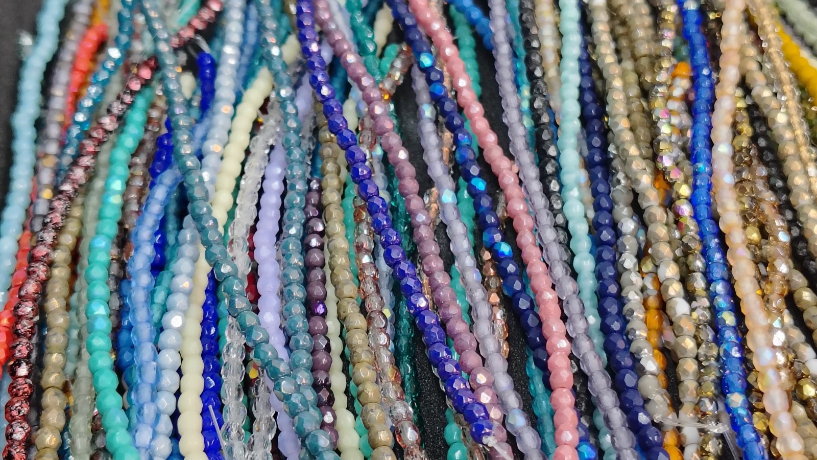 Czech Glass Facet (2mm & 4mm) Fire Polished Bead Strands Lot (23) ALMOST 2 LBS